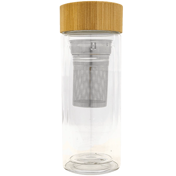 Skleněná termoska na čaj s sítkem