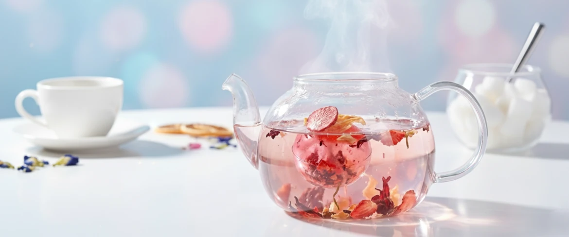 Isomaltová koule připravená k vaření – krystalový čaj ve skleněné konvici