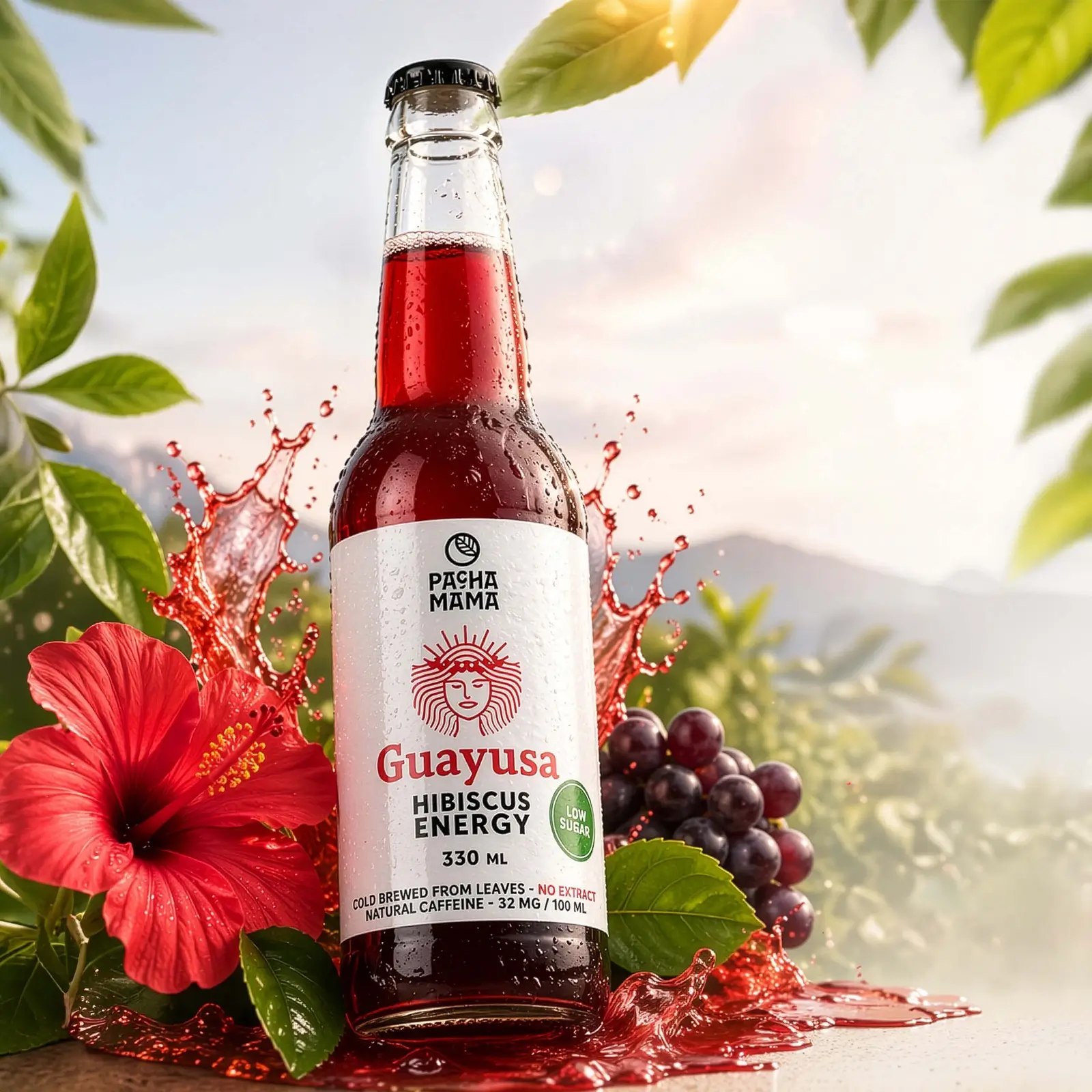 Guayusa Pachamama Cold Brew – energetický nápoj s ibiškem v láhvi