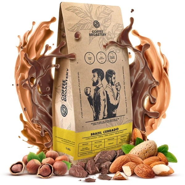 Bro Coffee Roastery – brazilská káva Cerrado Premium v zrnkách s příchutí mandlí, čokolády a ořechů.