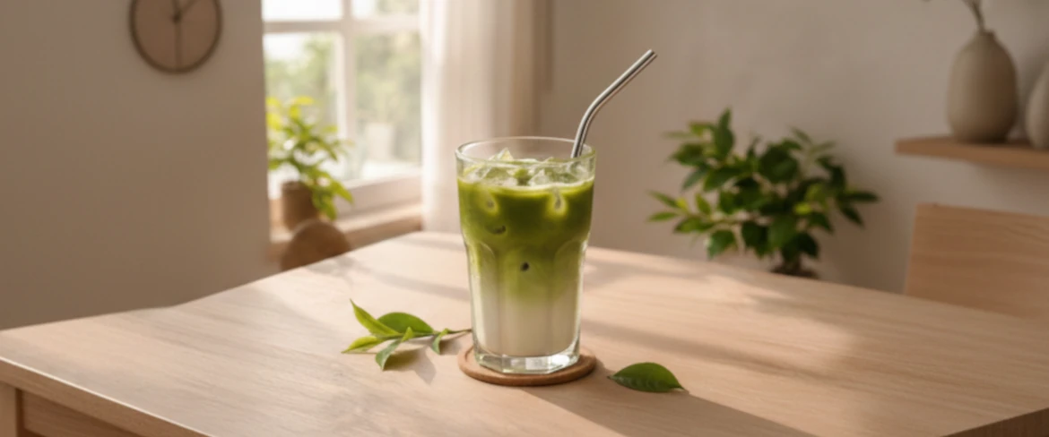 Jak připravit studené matcha latte – ledové matcha s mlékem a kostkami ledu