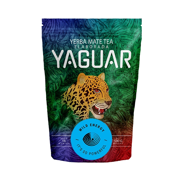 Silná argentinská yerba mate Yaguar Wild Energy v balení typu doypack.