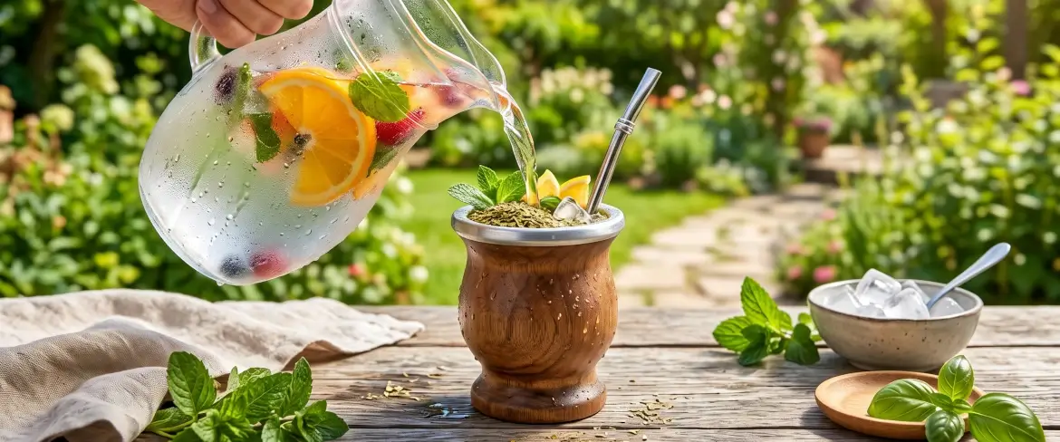 Studená yerba mate se zalévá vychlazeným ovocným džusem, čímž vzniká tereré