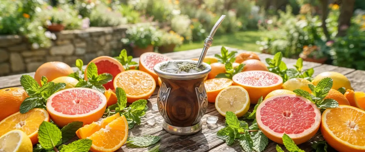 Osvěžující studená yerba mate s příchutí citrusových plodů