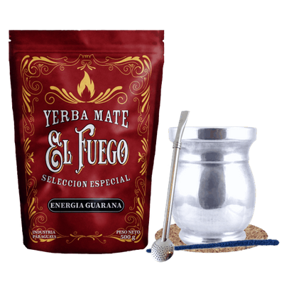 Sada Yerba Maté: El Fuego Energia Guarana 500g + Palo Santo + Bombilla