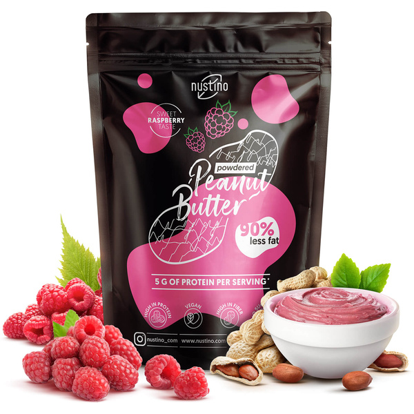 Sada práškového arašídového másla Nustino: Raspberry + Salted Caramel + Matcha 3x400g