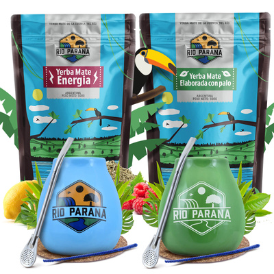 Yerba Mate Rio Parana set pro dva Bombilla Matero 1000g