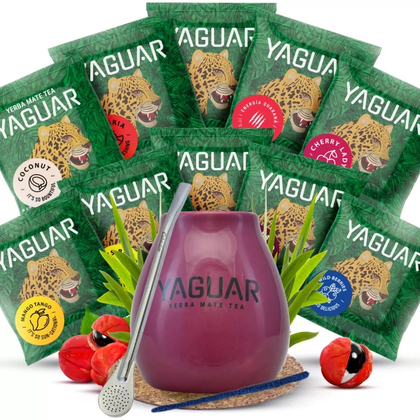 Sada Yerba Mate Yaguar 10x50g kalabash Bombilla