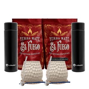 Sada Yerba Mate pro dva: El Fuego 2x500g + 2x Termoska LED + 2x Kalabása + 2x Bombilla