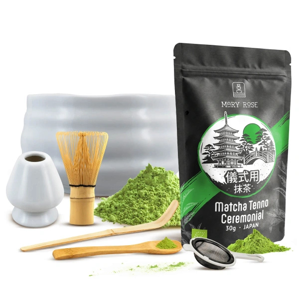 Sada ceremonální na vaření čaje Matcha: japonská BIO matcha 30g + příslušenství