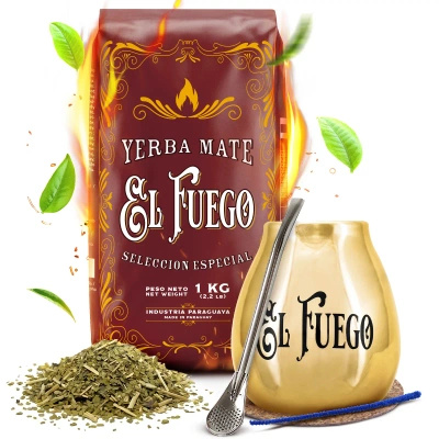 Sada Yerba Mate: El Fuego Elaborada 1kg + Kalabása + Bombilla