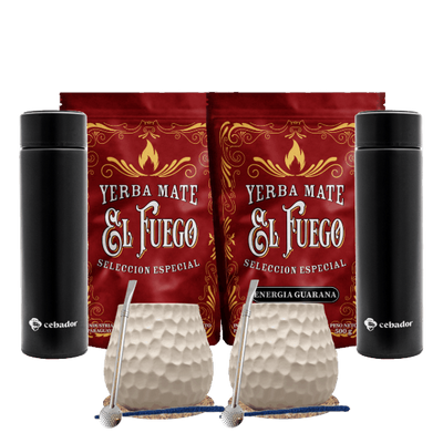 Sada Yerba Mate pro dva: El Fuego 2x500g + 2x Termoska LED + 2x Kalabása + 2x Bombilla