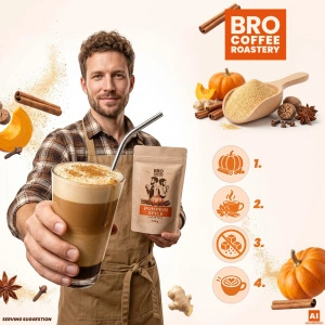 Sada na Pumpkin Spice Latte: káva Bro Coffee Roastery Brazil Samba 1kg + Pumpkin Spice Latte Mix 100g