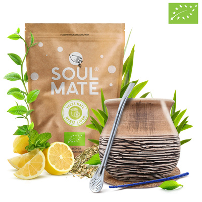 Sada Yerba Maté Soul Mate Organica Menta Limon 500g 0,5kg Kalabása + Bombilla