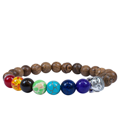 Náramek „Sedm čaker“ – dřevo wenge a Buddha