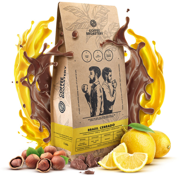 Dárková sada Bro Coffee Roastery: káva Brazil Cerrado + mléčné karamelky s kávou + hrnek