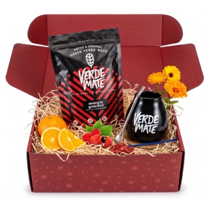 Vánoční dárkový set yerba mate Verde Mate Energía Guaraná 500g + kalebas a bombilla