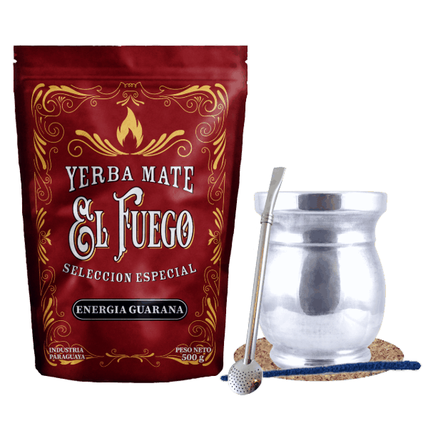 Sada Yerba Maté: El Fuego Energia Guarana 500g + Palo Santo + Bombilla