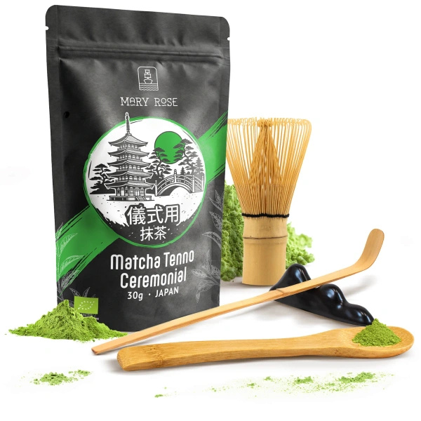 Sada ceremonální na vaření čaje Matcha: japonská BIO matcha 30g + příslušenství