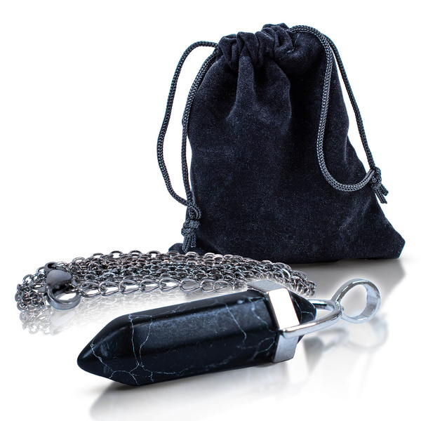 Přívěsek s černým tyrkysem v sáčku + řetízek