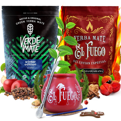 Yerba Mate zimní sada Verde Mate El Fuego 2x500g + příslušenství