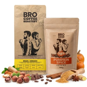 Sada na Pumpkin Spice Latte: káva Bro Coffee Roastery Brazil Cerrado 1kg + Pumpkin Spice Latte Mix 100g