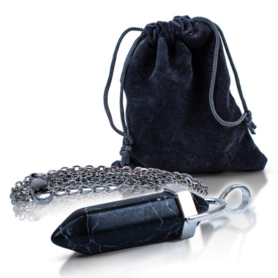 Přívěsek s černým tyrkysem v sáčku + řetízek