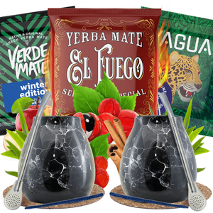 Sada Yerba Mate pro dva: vzorky 3×50g + 2x Kalabása + 2x Bombilla
