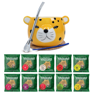 Sada Yerba Mate: vzorky Yaguar 10x50g + Kalabása + Bombilla