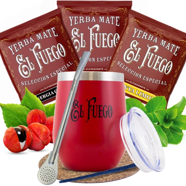 Sada Yerba Mate El Fuego: vzorky 3x50g + TermoLid + Bombilla