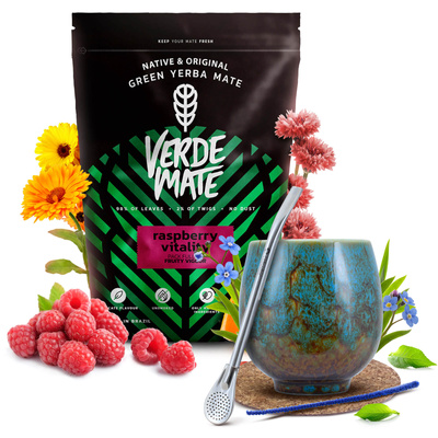 Yerba Mate sada Verde Mate Raspberry 500g Kalabása + Bombilla