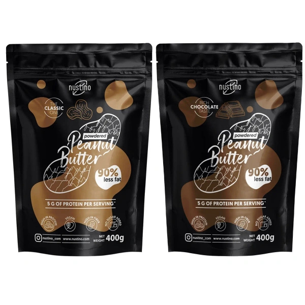 Sada práškového arašídového másla Nustino: Classic + Chocolate 2x400g