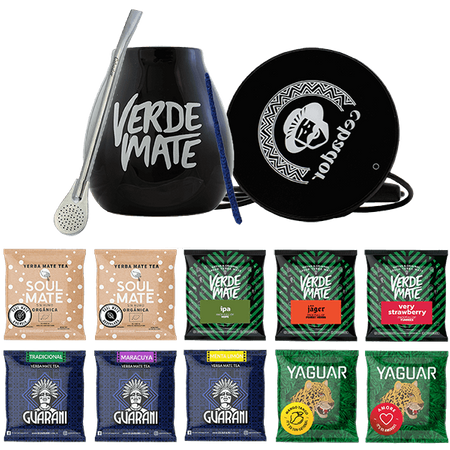 Yerba Verde Mate Set 500g Bucket Bombilla 10x50g