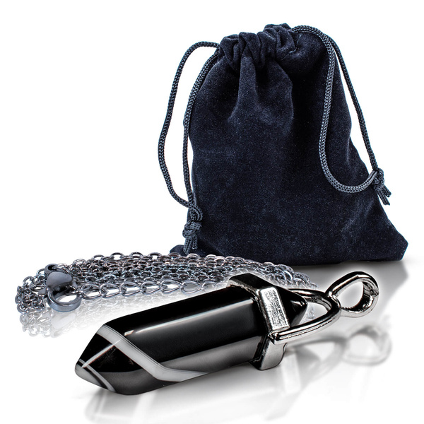 Černý achát - přívěsek v sáčku + řetízek