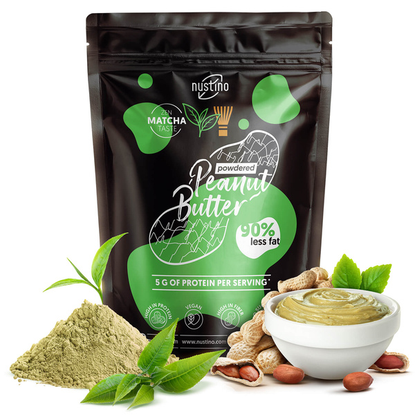 Sada práškového arašídového másla Nustino: Raspberry + Salted Caramel + Matcha 3x400g