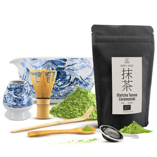 Sada ceremonální na vaření čaje Matcha: japonská BIO matcha 30g + příslušenství