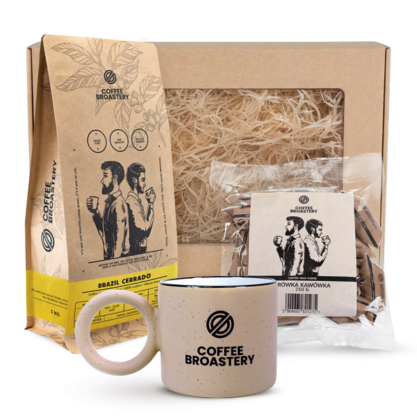 Dárková sada Bro Coffee Roastery: káva Brazil Cerrado + mléčné karamelky s kávou + hrnek