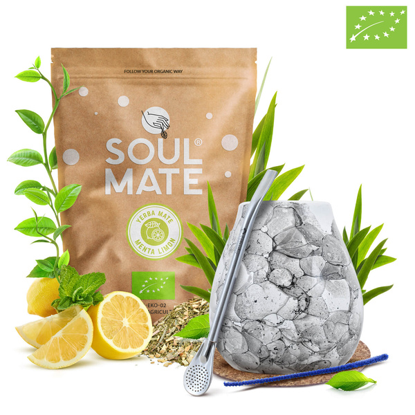 Sada Yerba Maté Soul Mate Organica Menta Limon 500g 0,5kg Kalabása + Bombilla