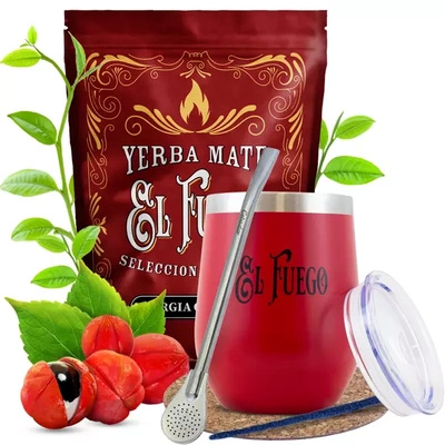 Sada Yerba Maté El Fuego Energia Guarana 500g 0,5kg + TermoLid + Bombilla