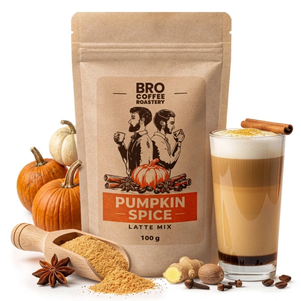 Sada na Pumpkin Spice Latte: káva Bro Coffee Roastery Brazil Cerrado 1kg + Pumpkin Spice Latte Mix 100g