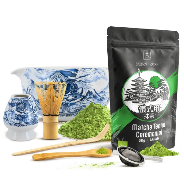 Sada ceremonální na vaření čaje Matcha: japonská BIO matcha 30g + příslušenství