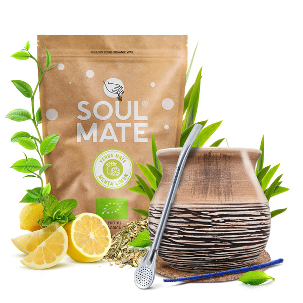 Sada Yerba Maté Soul Mate Organica Menta Limon 500g 0,5kg Kalabása + Bombilla