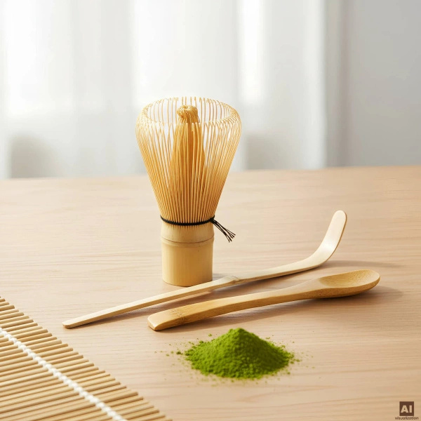 Sada příslušenství pro čaj matcha z bambusu: metlička chasen + naběračka chashaku + lžička