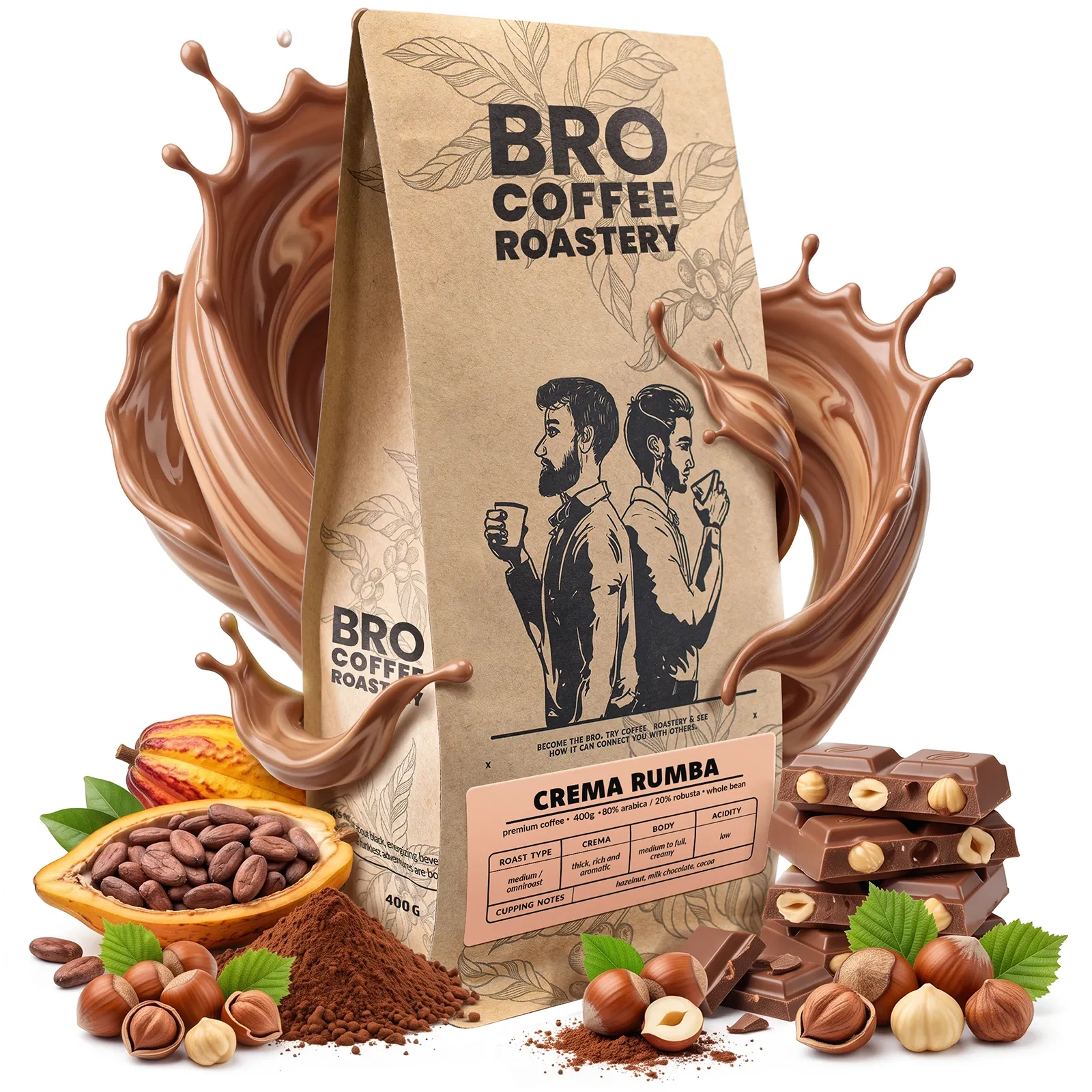Bro Coffee Roastery Crema Rumba - zrnková káva 80 % arabika 20 % robusta