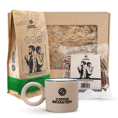 Dárková sada Bro Coffee Roastery: káva Brazil Mogiana + mléčné karamelky s kávou + hrnek