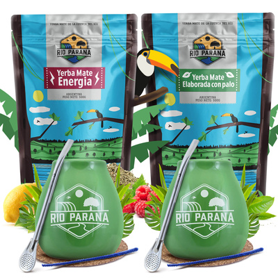 Yerba Mate Rio Parana set pro dva Bombilla Matero 1000g