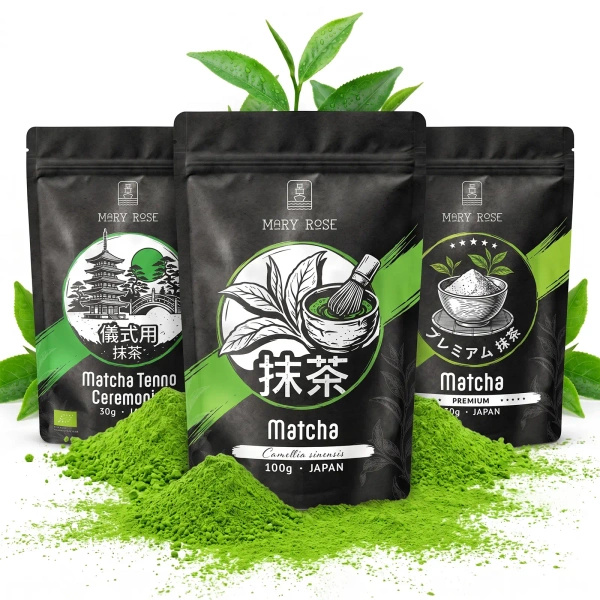 Sada 3 japonských čajů matcha BIO: ceremoniální + prémiová + kulinární