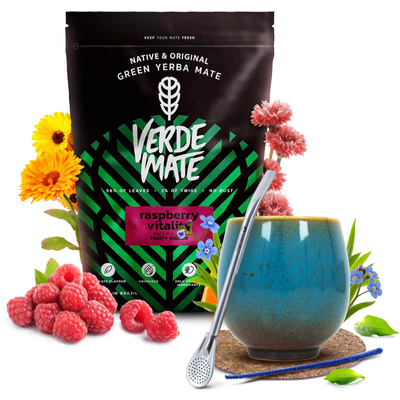 Yerba Mate sada Verde Mate Raspberry 500g Kalabása + Bombilla