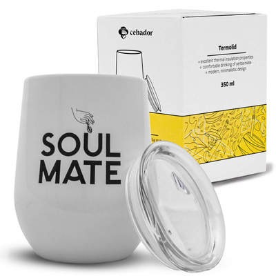 TermoLid – termo mate hrnek na yerba maté s víčkem – Soul Mate (bílý) – 350 ml