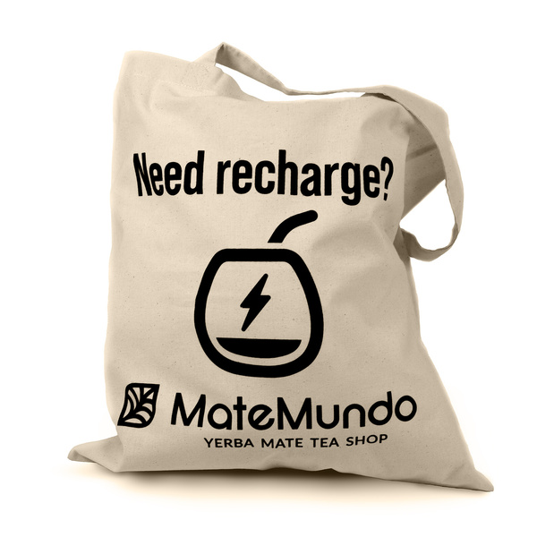 Bavlněná taška s logem MateMundo - „Need recharge?”
